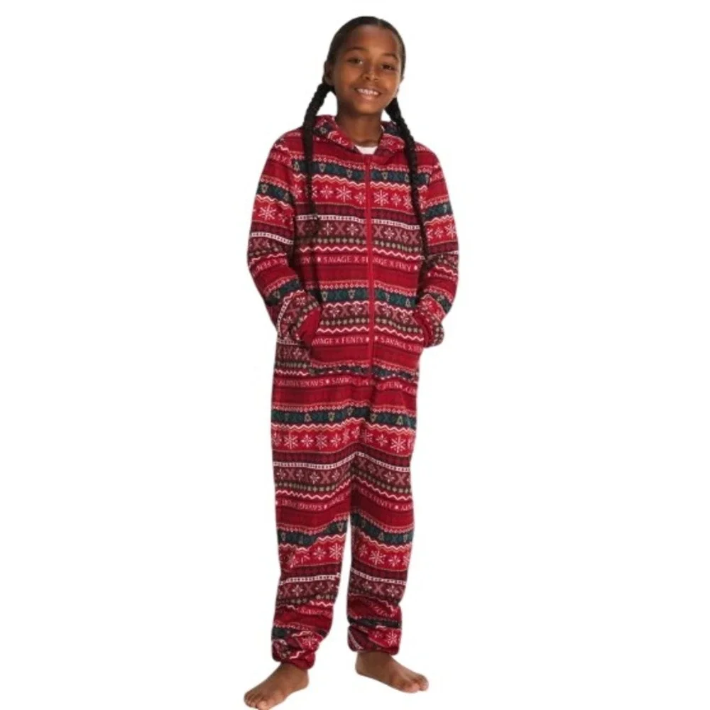 Savage X Fenty‎ Forever Savage Hooded Kids Onesie Timeless Red Winter Knit XL